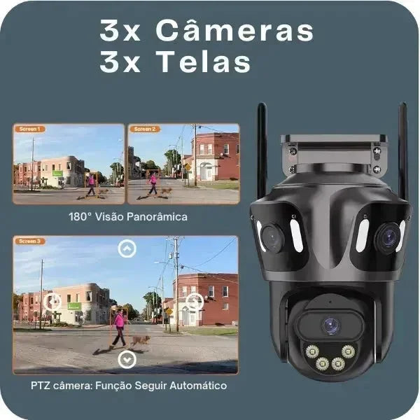Câmera de Segurança 360° Tripla Lente 4K Wi-Fi Visão Noturna Inteligente - CamGuard Pro - GR Store