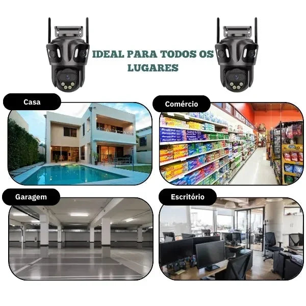 Câmera de Segurança 360° Tripla Lente 4K Wi-Fi Visão Noturna Inteligente - CamGuard Pro - GR Store