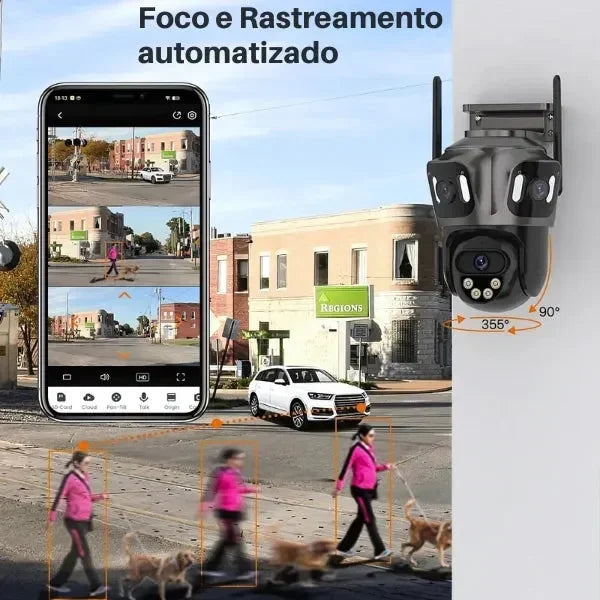 Câmera de Segurança 360° Tripla Lente 4K Wi-Fi Visão Noturna Inteligente - CamGuard Pro - GR Store